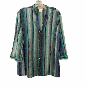The Territory Ahead Blue Striped Embroidered Top Women’s XL Lightweight